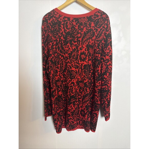 Isaac Mizrahi Live Womens Large Cardigan Red Black Button Up Long Whimsigoth - Picture 6 of 9